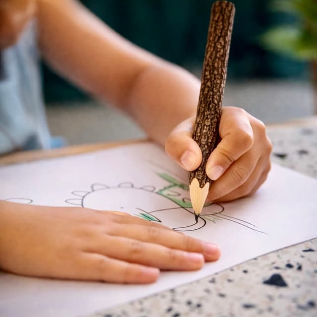 Niño dibujando con un lápiz de madera natural